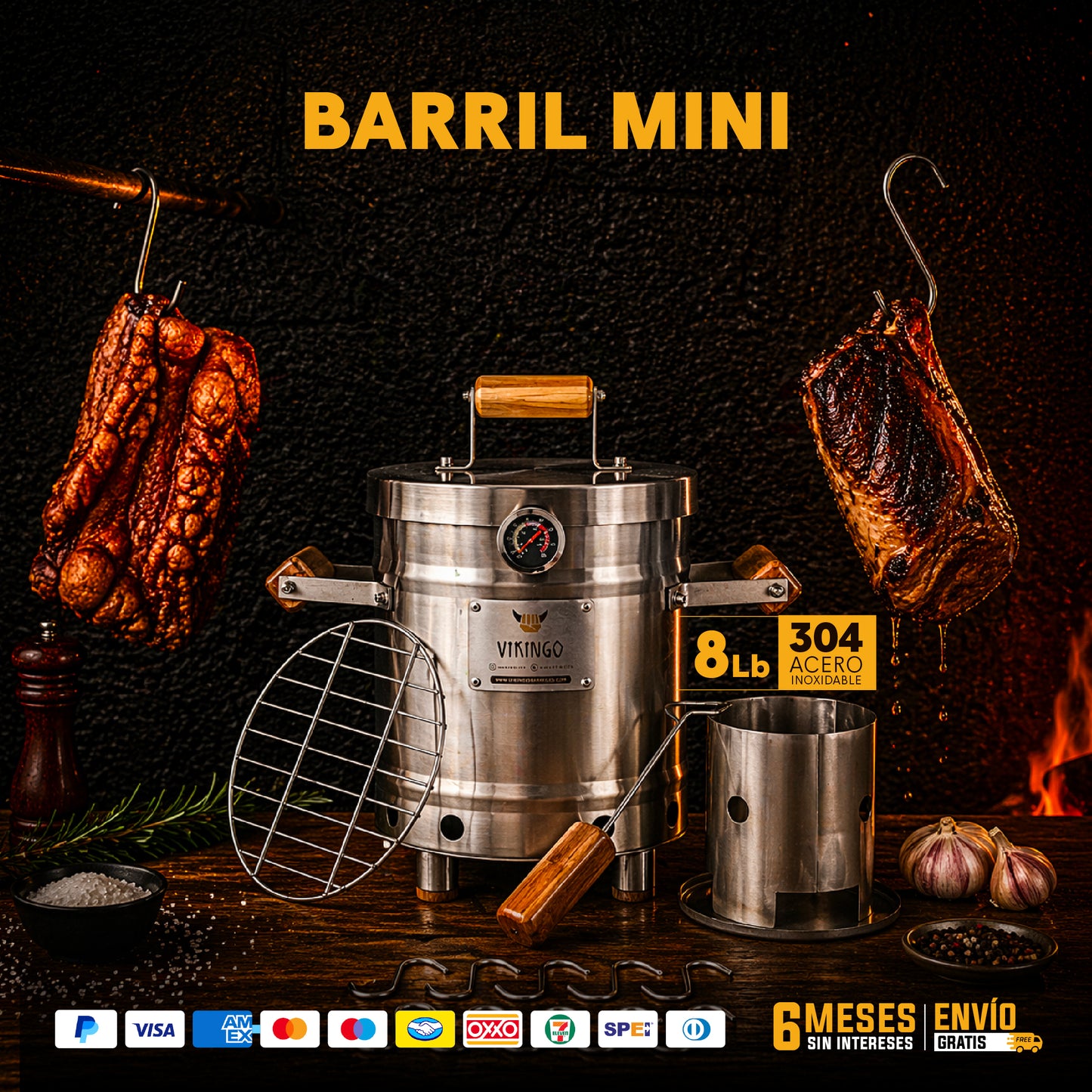 Barril Asador Mini Premium de 4 Kg | Vikingo Barriles México