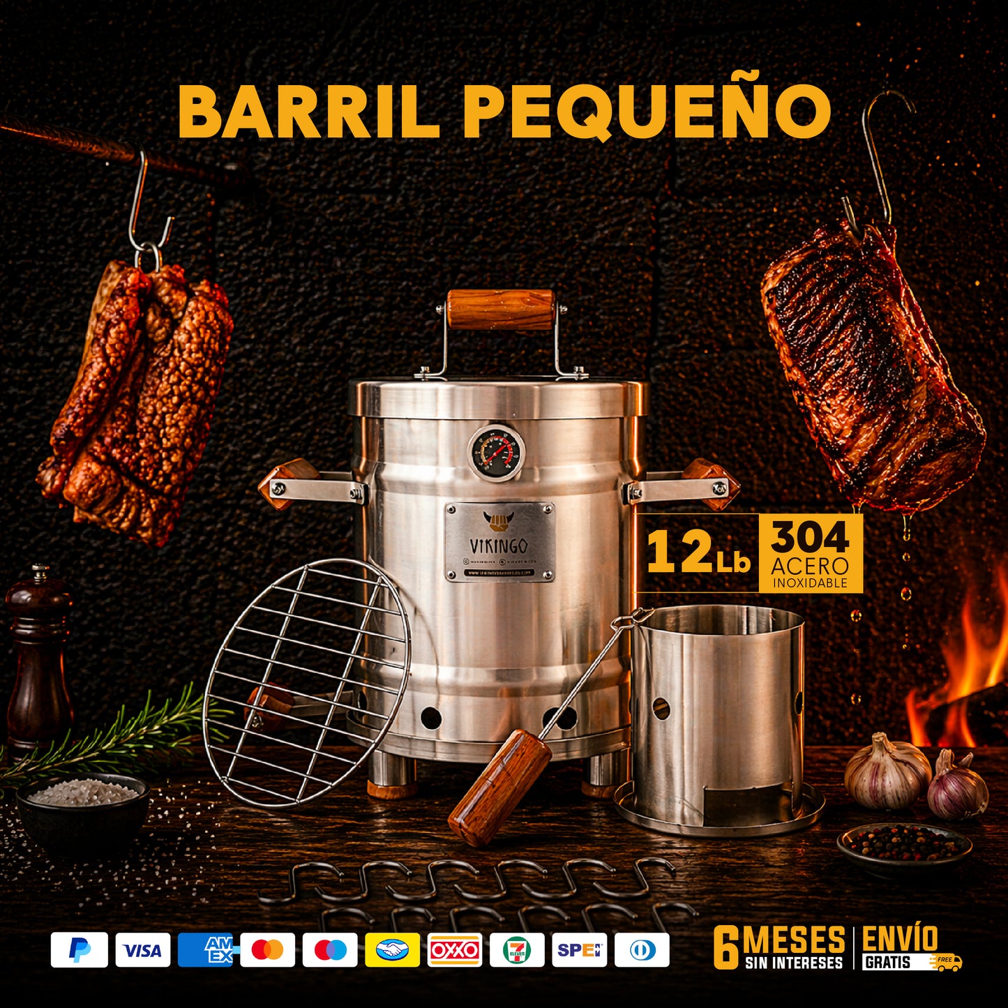 Barril Asador Pequeño Premium de 7 Kg | Vikingo Barriles México