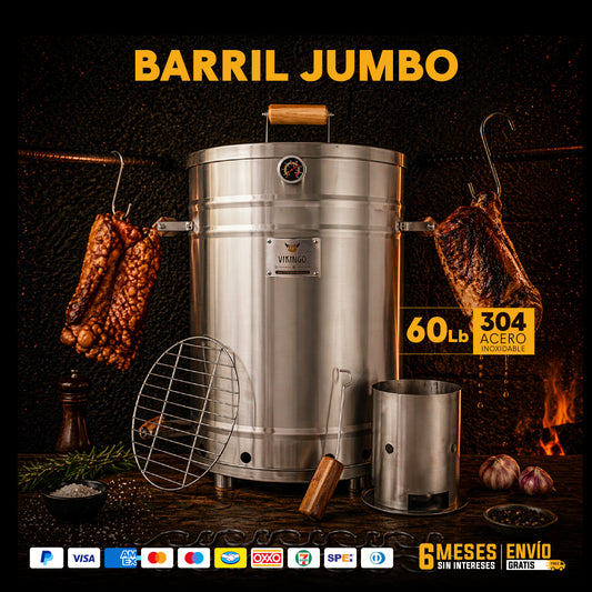Barril Asador Jumbo Premium de 30 Kg | Ahumador Grande para Eventos – Vikingo Barriles México