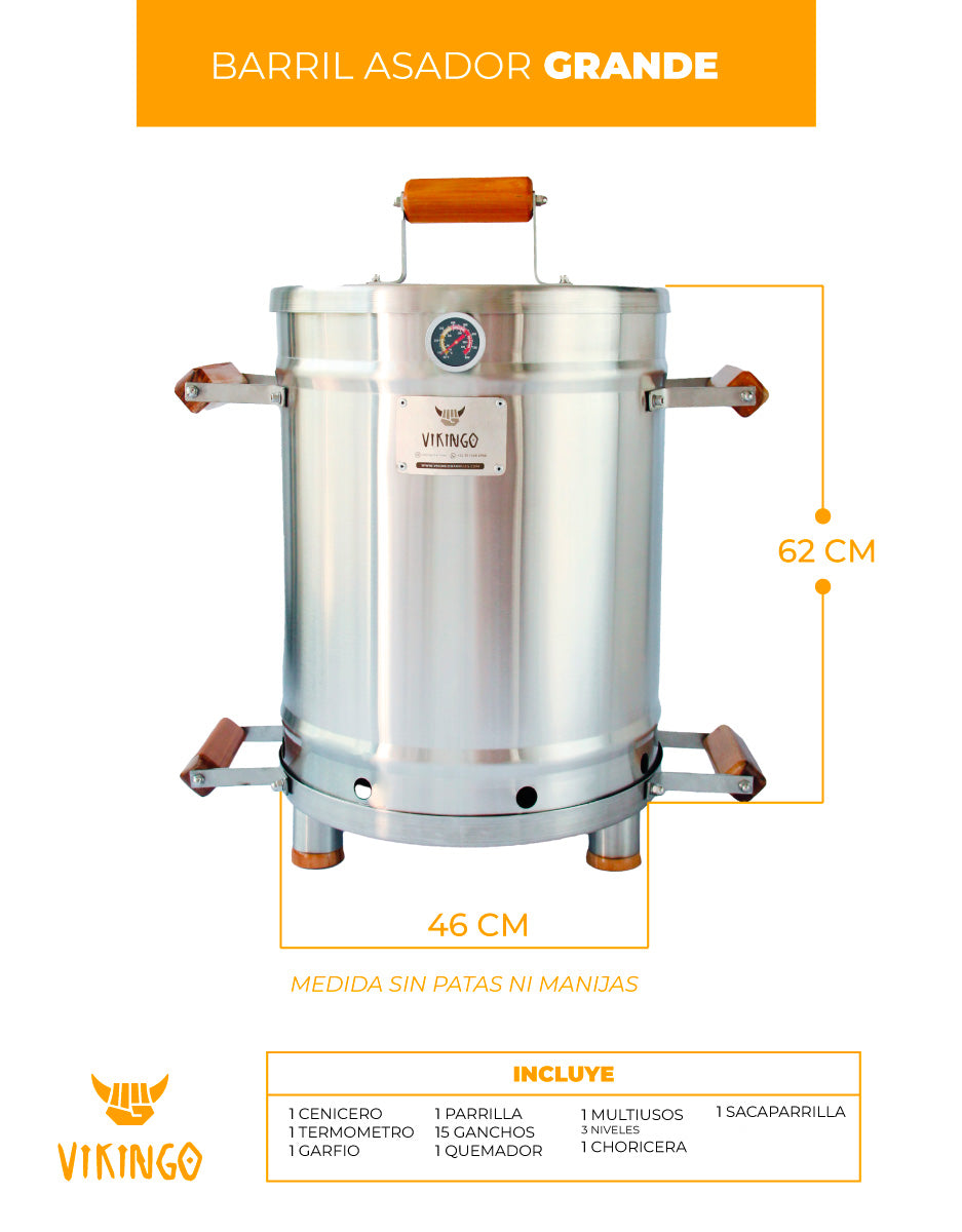 Combo Barril Asador Grande con Termometro Inteligente | 17 Kg