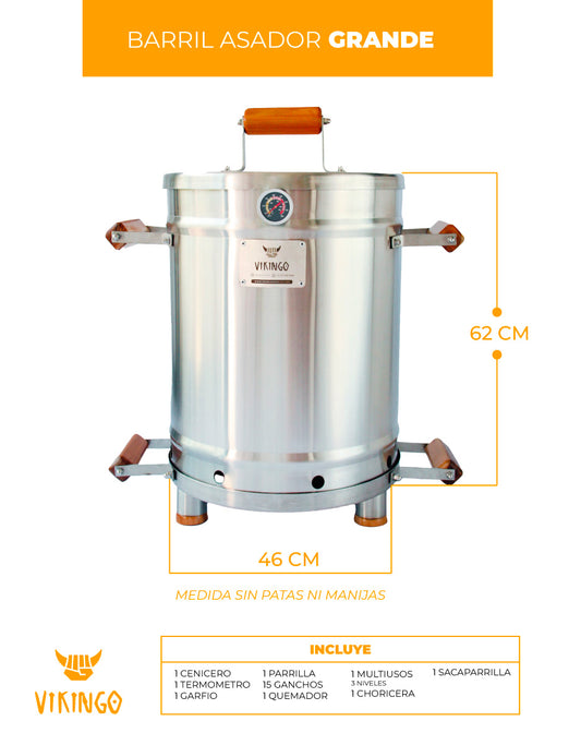 Combo Barril Asador Grande con Termometro Inteligente | 17 Kg