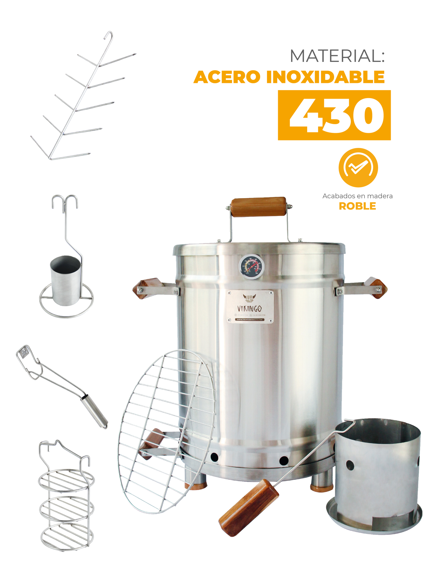 Combo Barril Asador Mediano 12,7 Kg con Termómetro Inteligente | Vikingo Barriles México