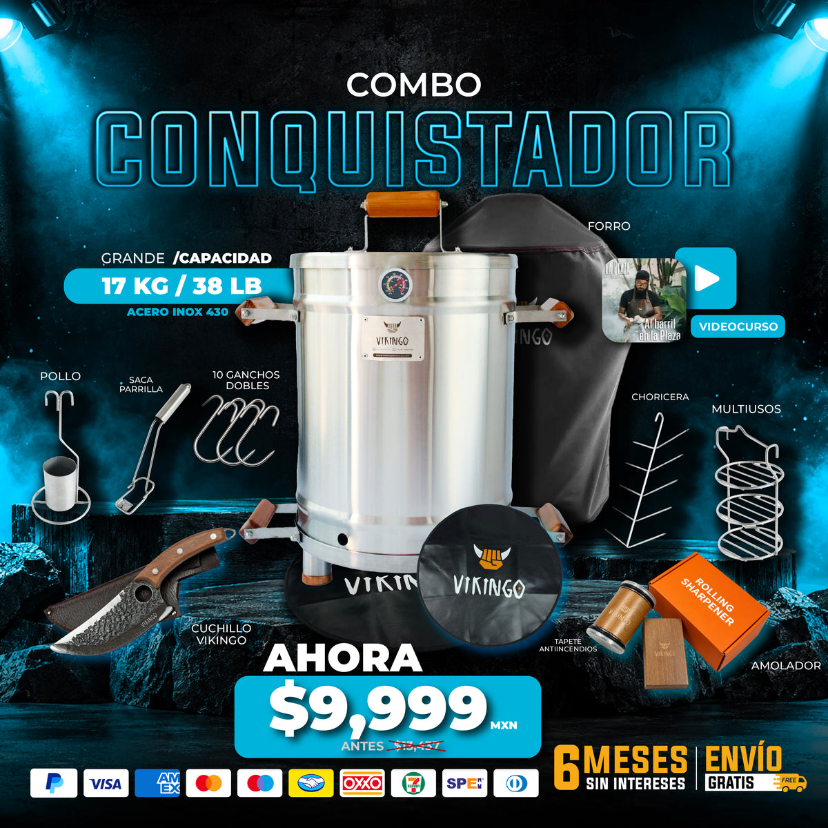 Combo Conquistador Barril Asador Grande | 17 Kg