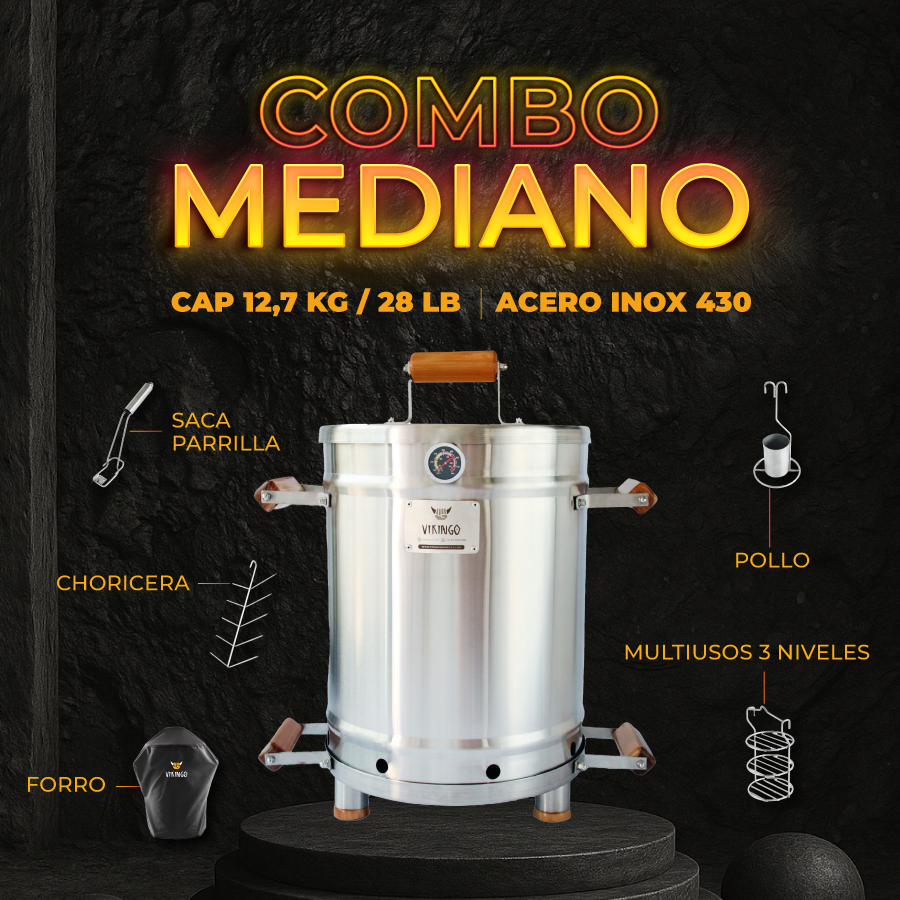 Combo Barril Asador Mediano de 12,7 Kg - Asador Vertical para Carnes al Barril en México
