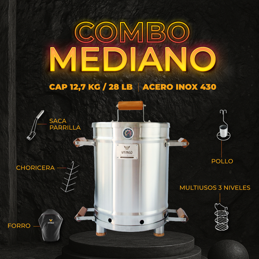 Combo Barril Asador Mediano de 12,7 Kg - Asador Vertical para Carnes al Barril en México