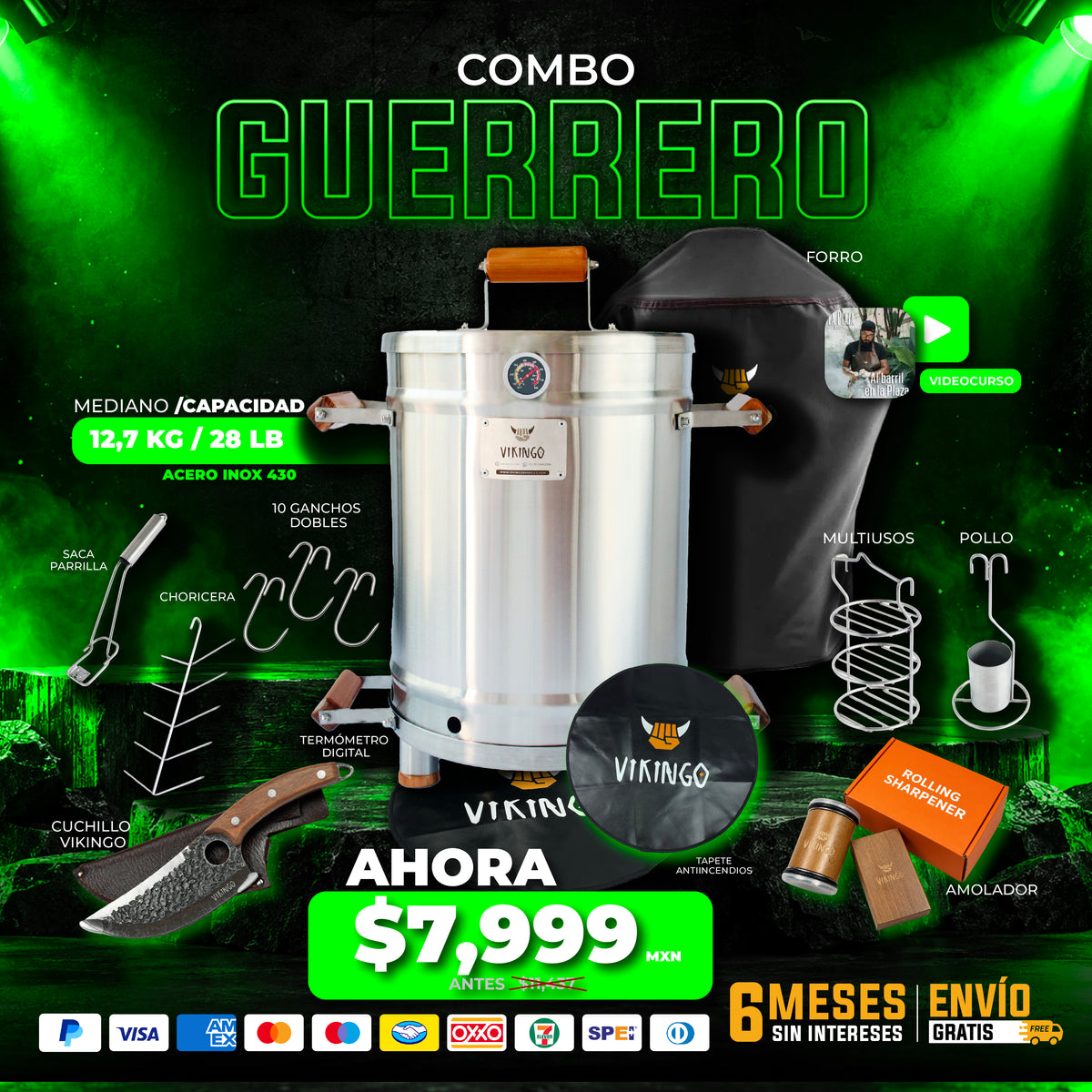 Combo Guerrero Barril Asador Mediano | 12,7 Kg