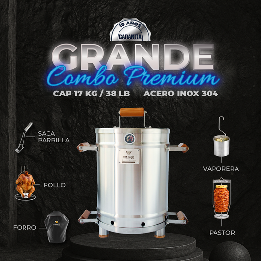 Combo Barril Asador Grande de 38 Lb en Acero Inox 304