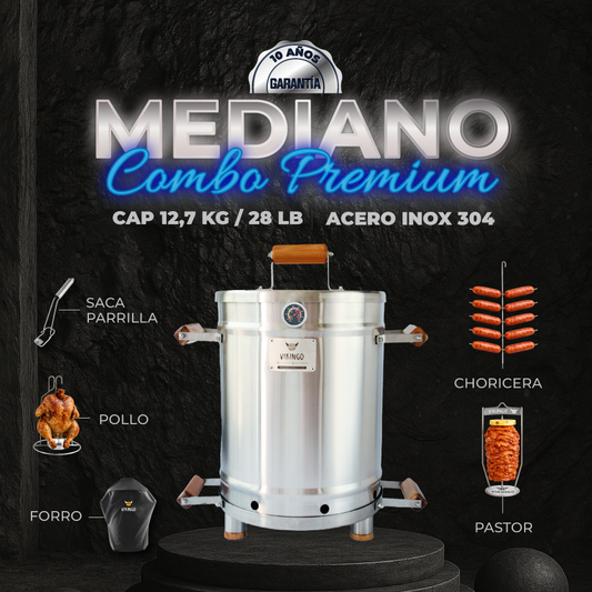 Combo Barril Asador Mediano de 28 Lb de Acero Inox 304